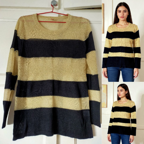 Pull élégant en maille fine noir et doré 