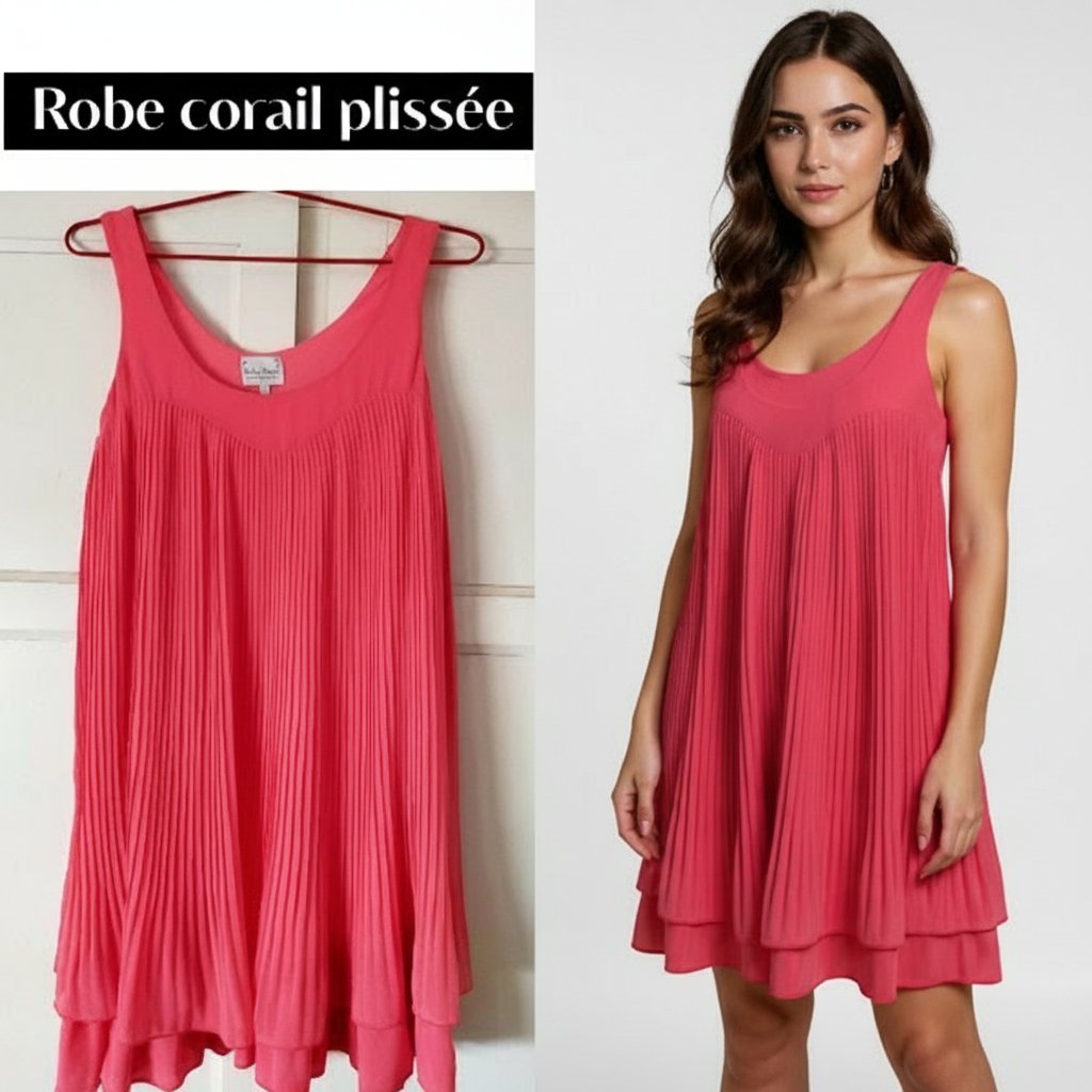 Robe estivale plissée couleur corail