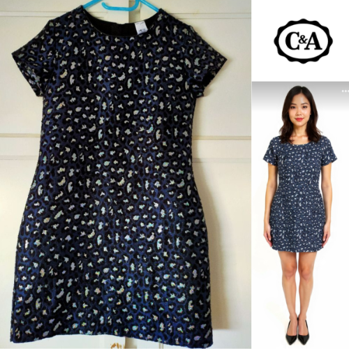 C&A- Robe bleu motif léopard noir/argent