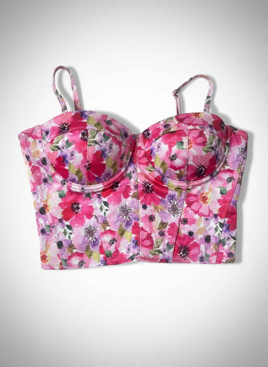 Top corset fleuri rose