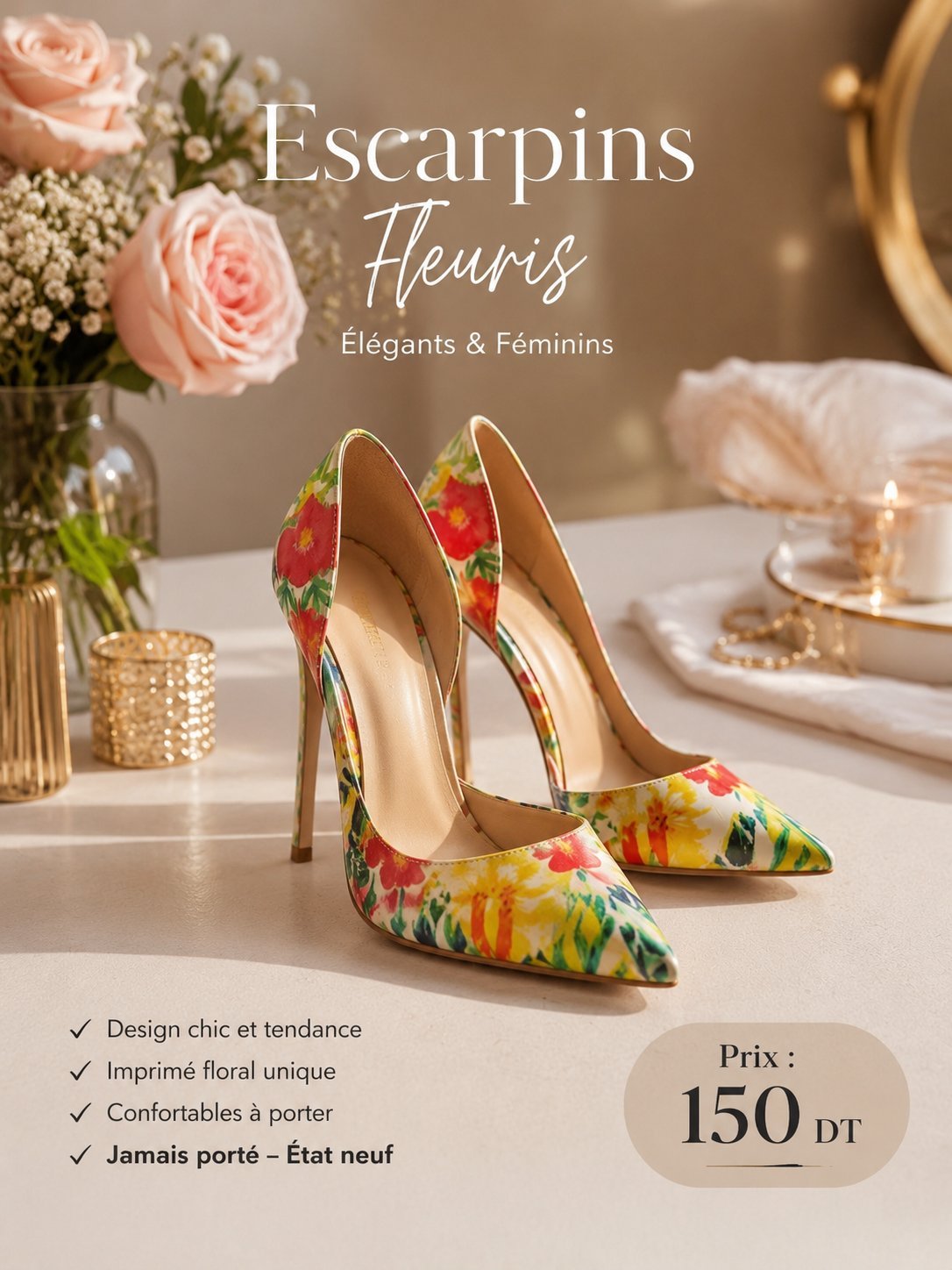 Escarpins fleuris à talons hauts