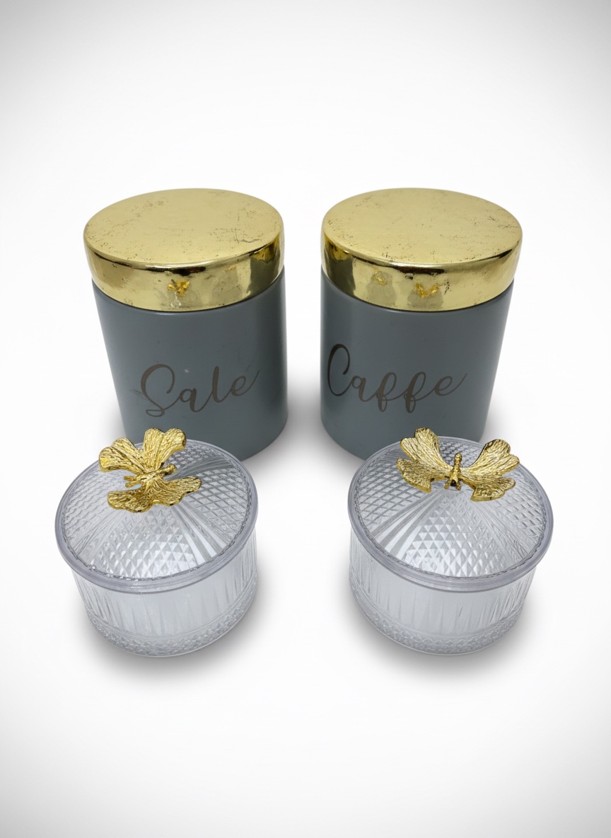 Lot de 4 pots décoratifs avec couvercle doré