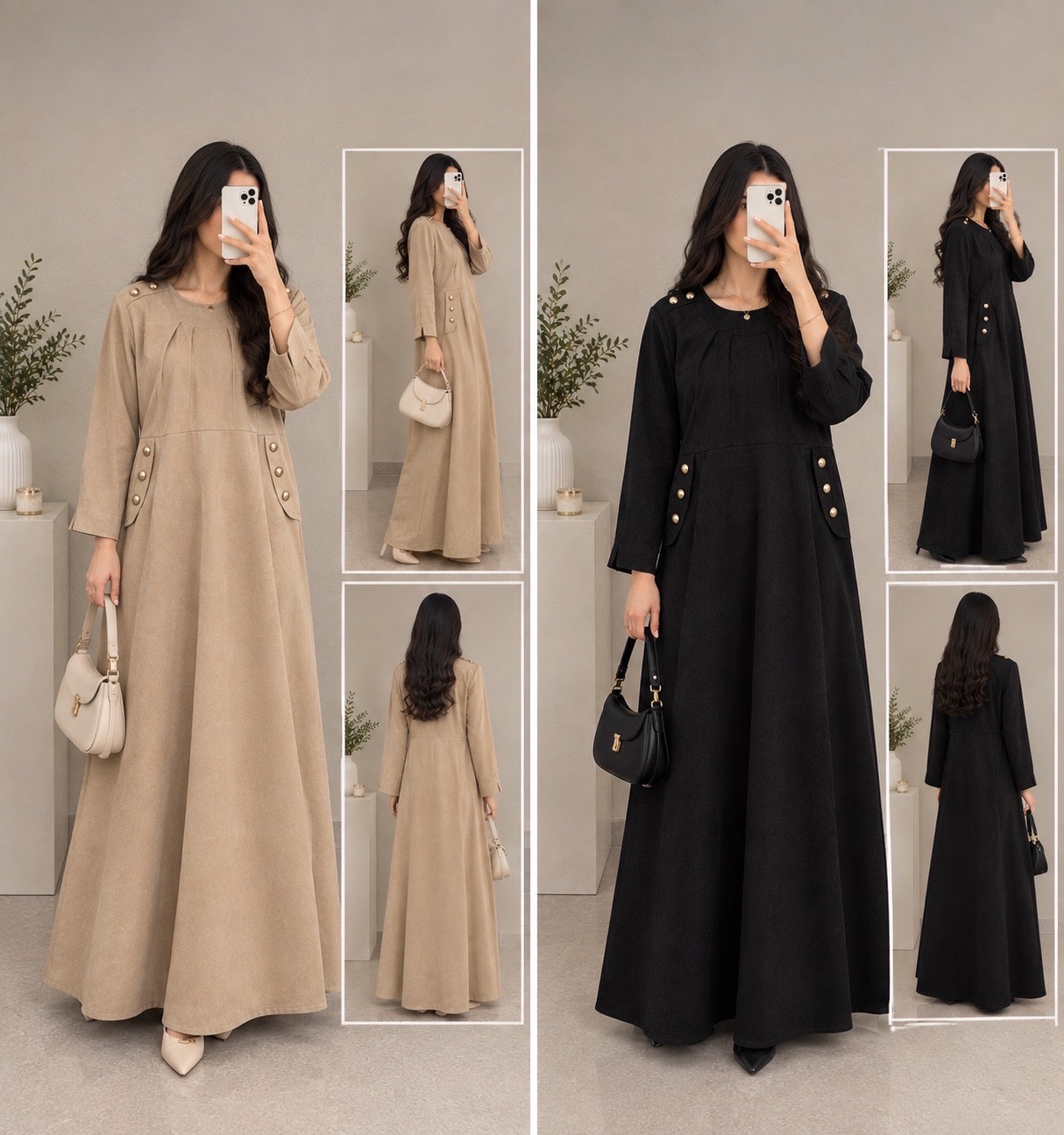 Robe beige et noir  en daim
