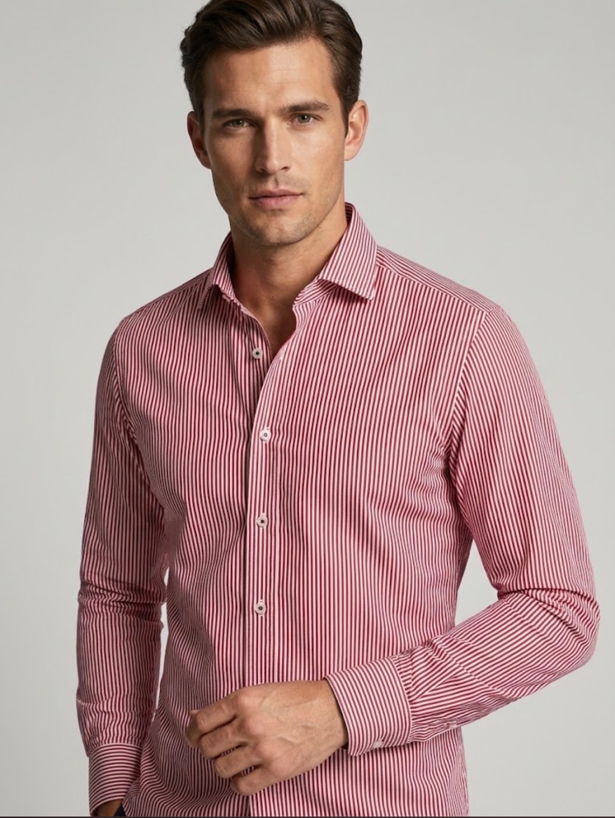 Chemise Tommy Hilfiger rayée rouge & blanc - Détails bleu marine
