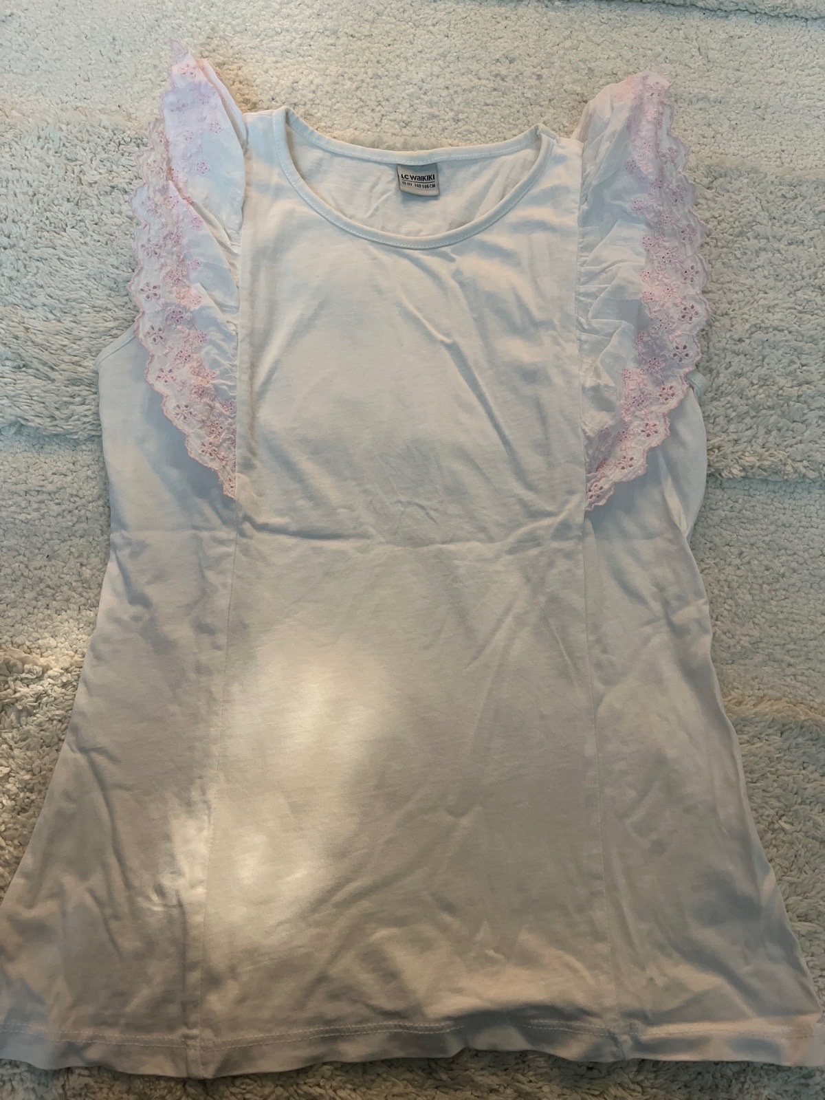 Pull blanc avec detail rose pour fille