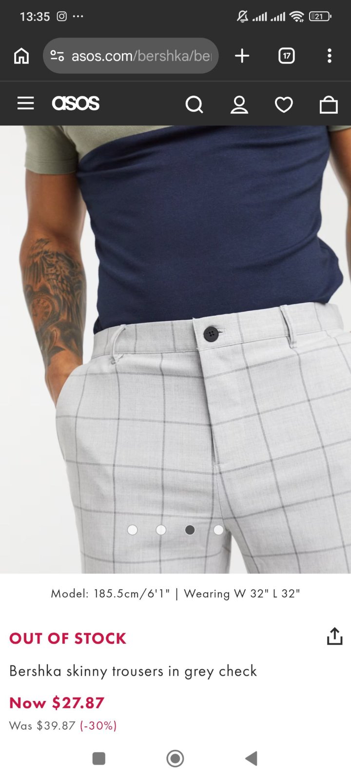 Pantalon intelligent Bershka- carreaux gris
