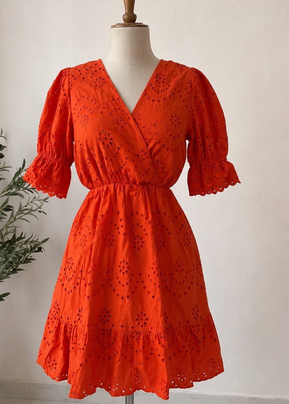 Elegant Burnt Orange Eyelet Dress Broderie anglaise ✨