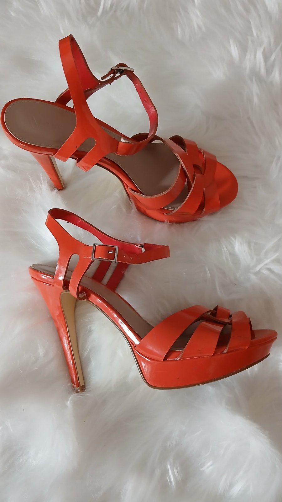 Sandale talons chic, couleur orangé, pointure 38