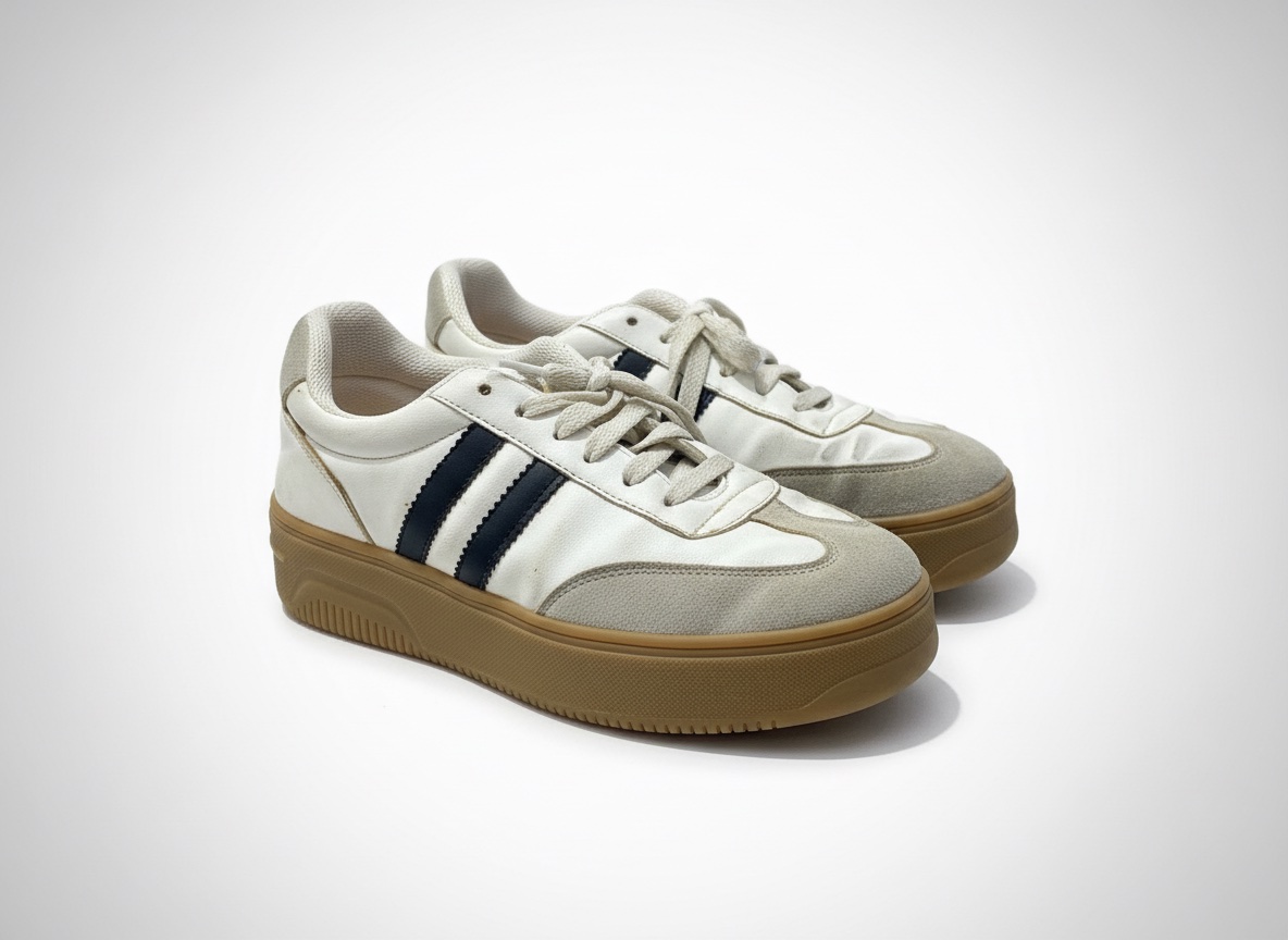 Baskets blanches style casual avec bandes noir
