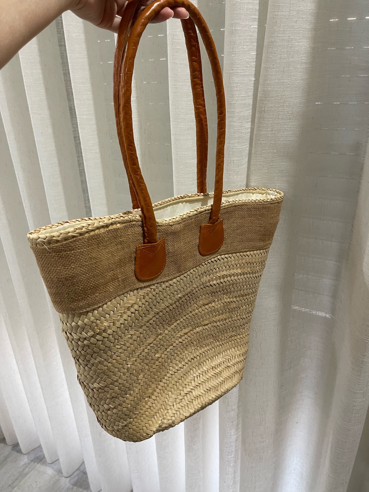 Couffin de plage ou de shopping avec anses en cuir (grand modele)