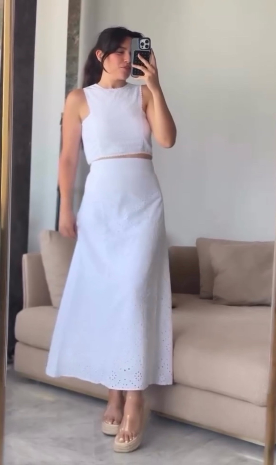 Set broderie anglaise jupe + crop top