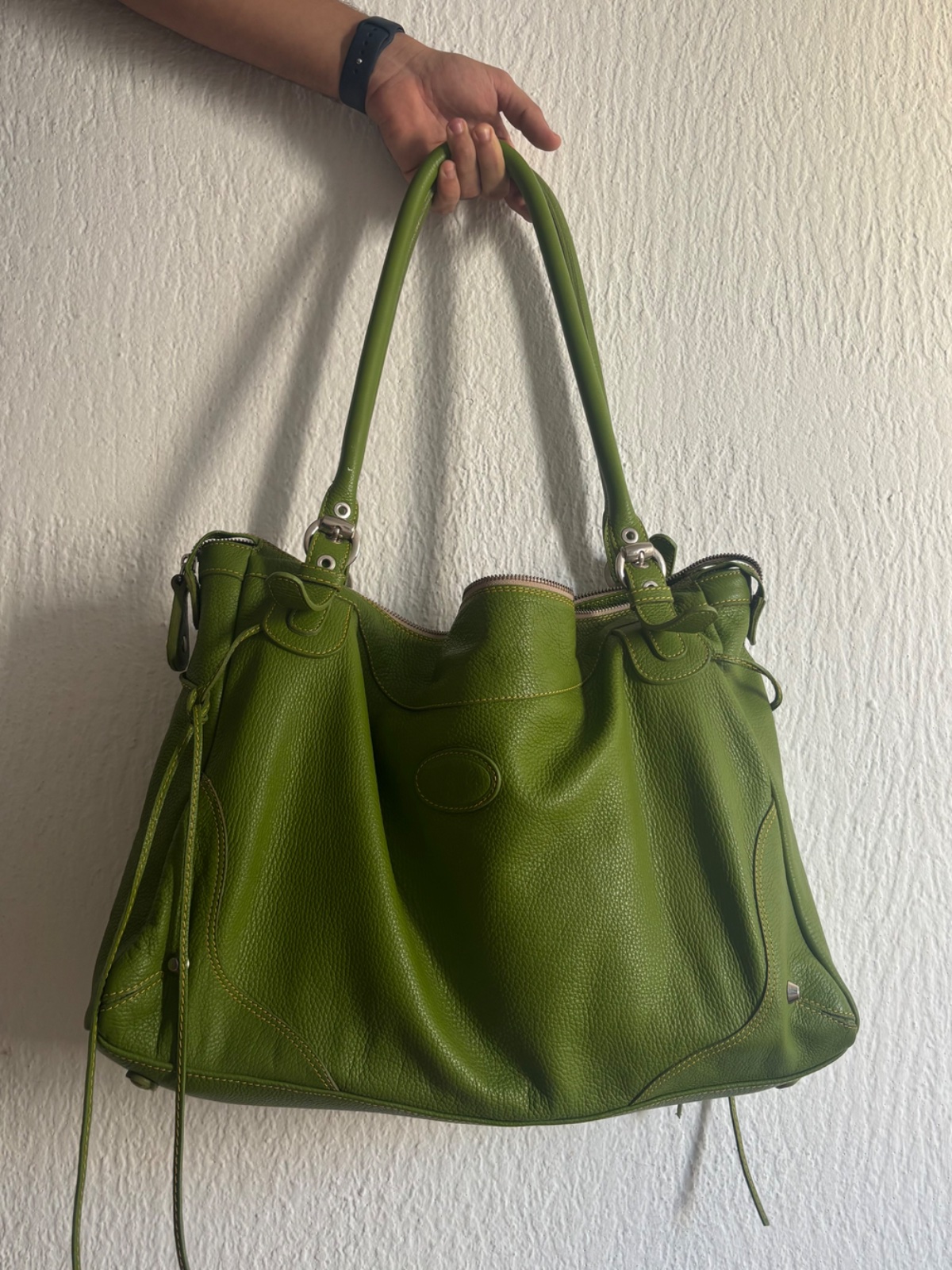Sac à main vert pomme en cuir grainé Vintage