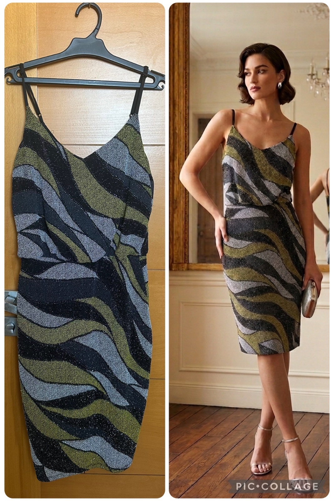 Robe de soirée drapée – Motifs ondulés pailletés Taille S