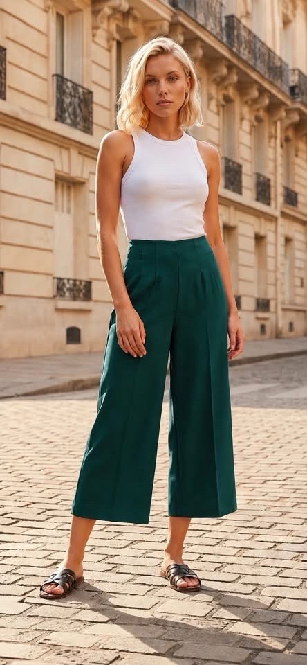 Pantalon Zara wide-leg Capri vert émeraude 💚