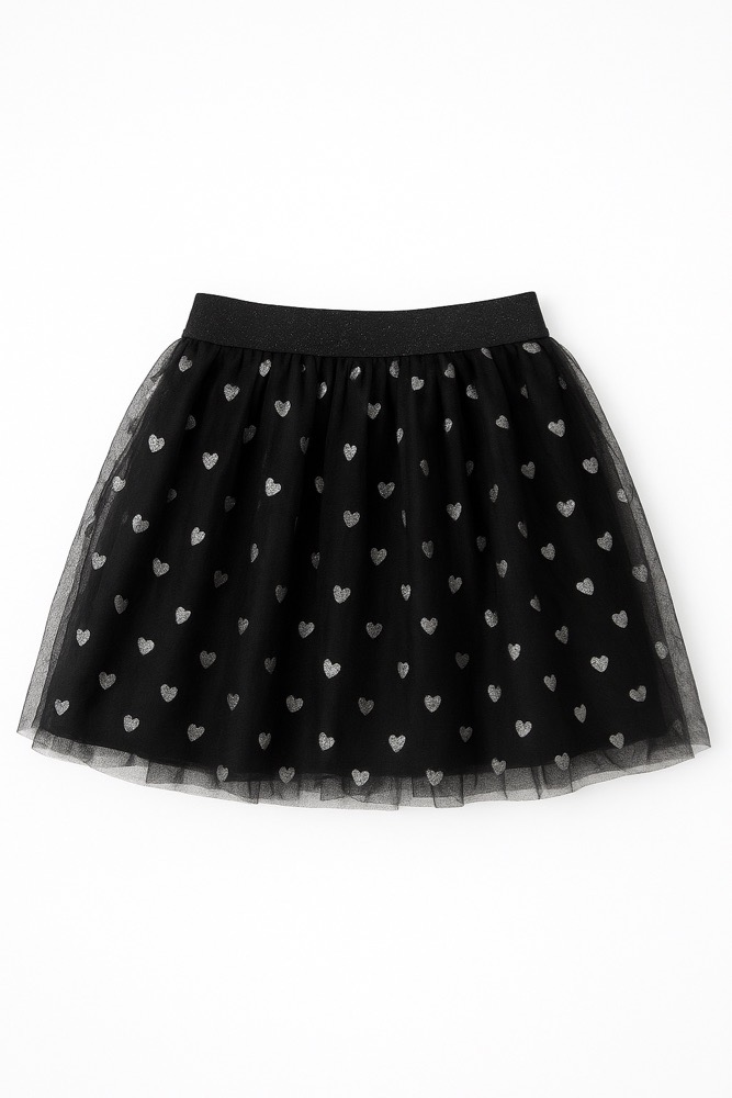 Jupe noire à cœurs argentés – Taille 140 cm