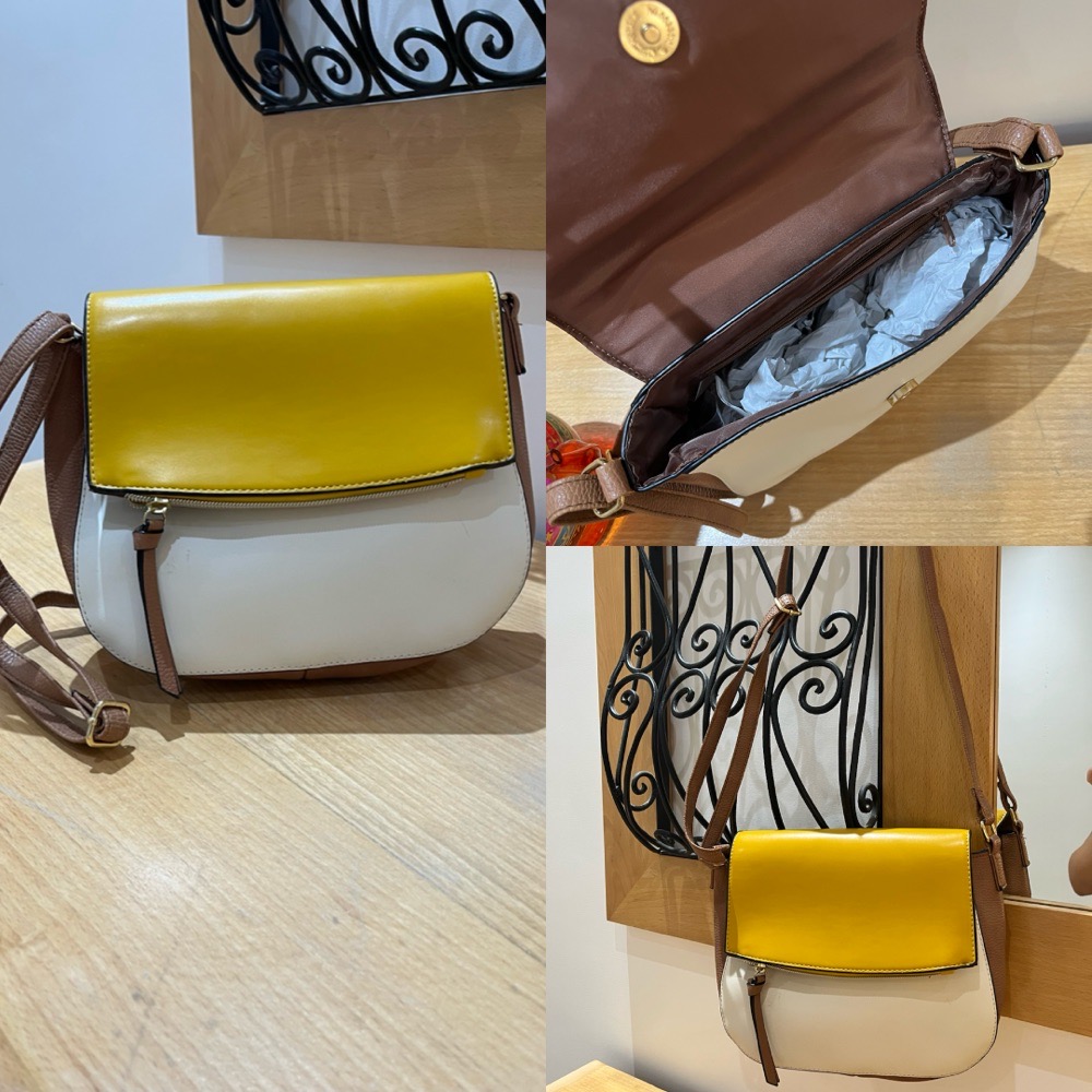 Sac à bandoulière jaune, blanc et marron – Neuf 