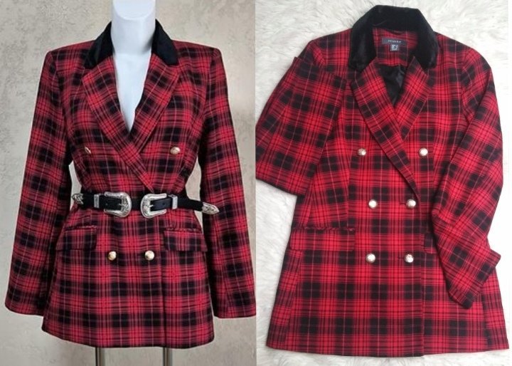 Veste rouge et noir carreau avec colle din taille 36❤️🖤