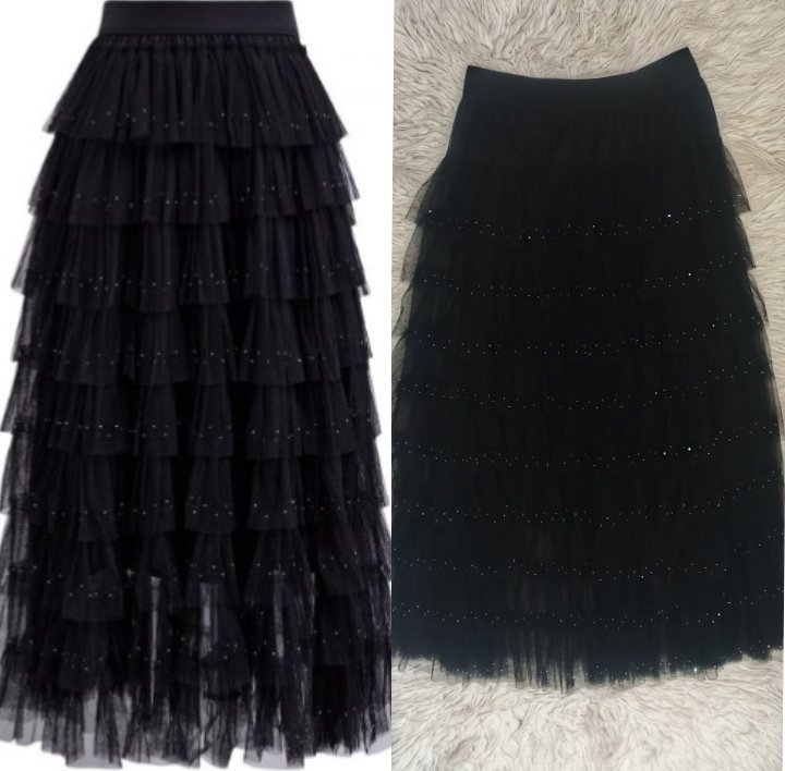 Jupe noir mousseline et paillettes taille standard 