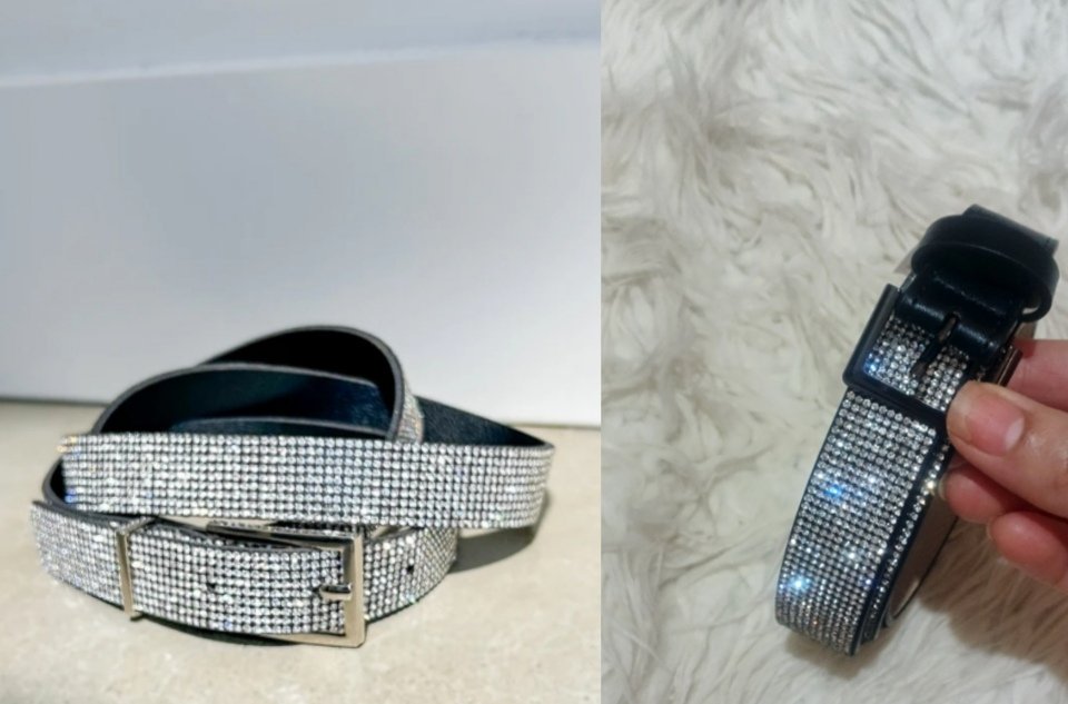 Ceinture en cuir et diamant 94 cm