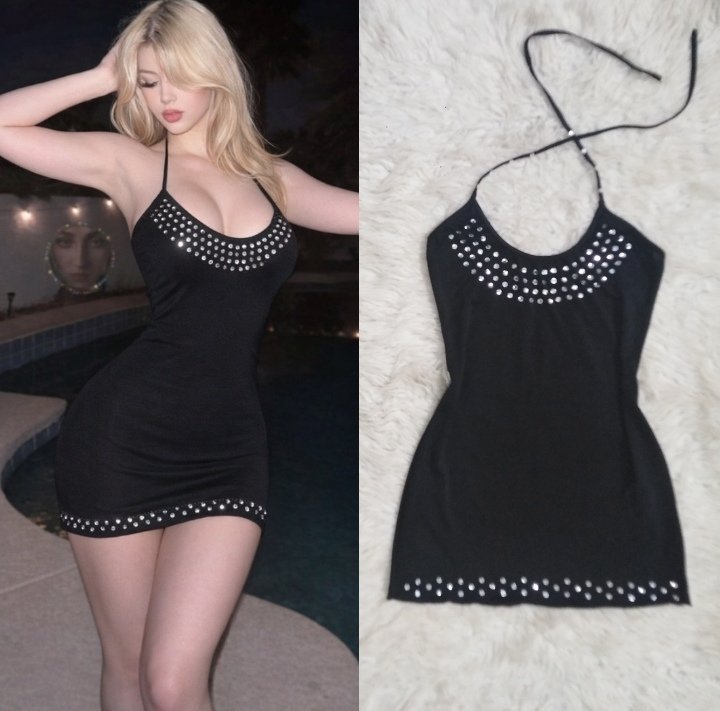 Petite robe noir  transparente taille standard avec des diamants argenté 🖤