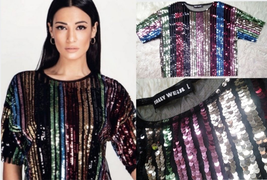 T-shirt oversize mousseline et paillettes taille standard multicolores 