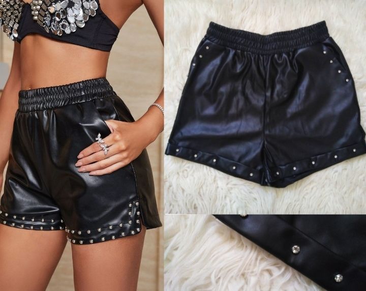 Short noir cuir en diamant taille 36🖤