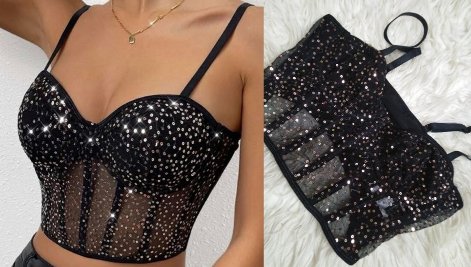 Top shein en mousseline noir et paillette en doré taille 34🖤 
