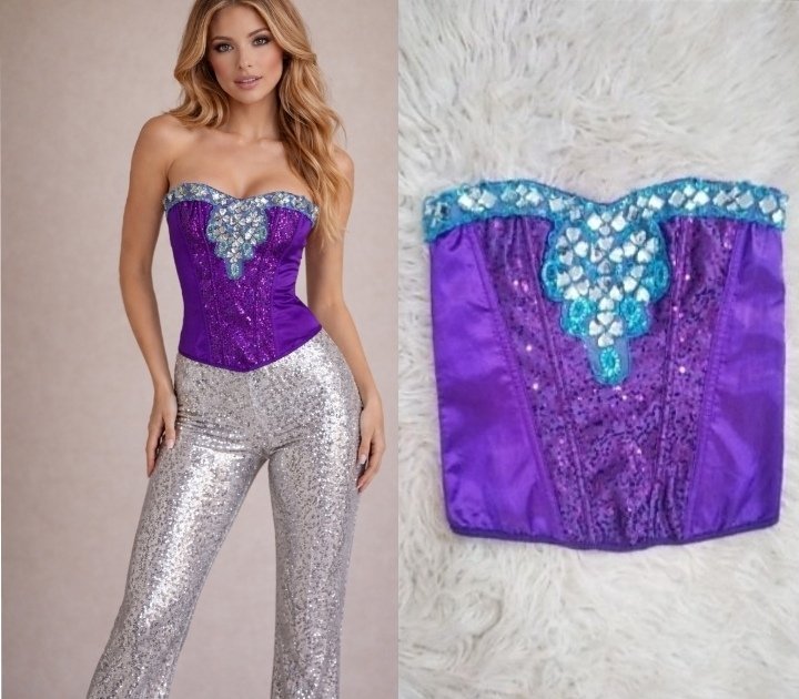 Top violet et bleu et argent taille 36