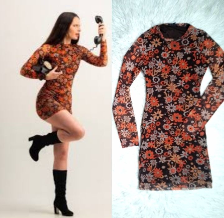 Robe mousseline fleurie marron et orange taille 34🤎🧡