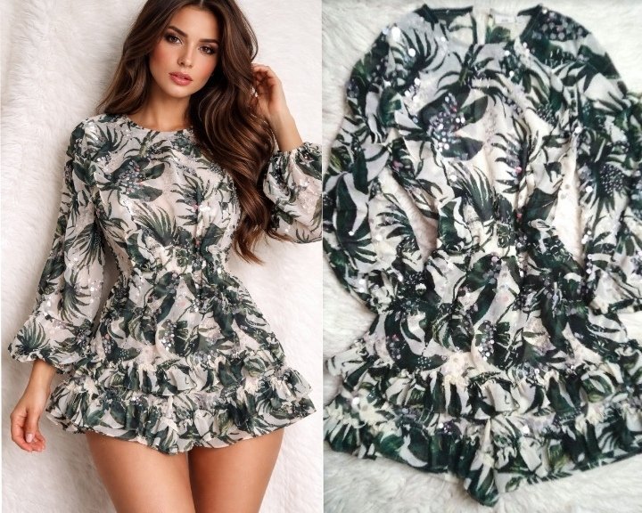 Combi-chort fleuris et pailleté taille 34