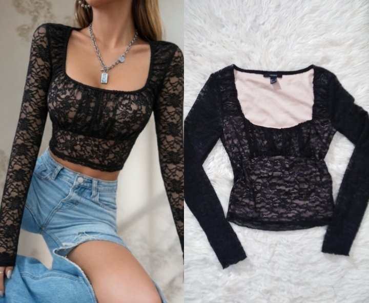 Pull noir dentelle taille 36 