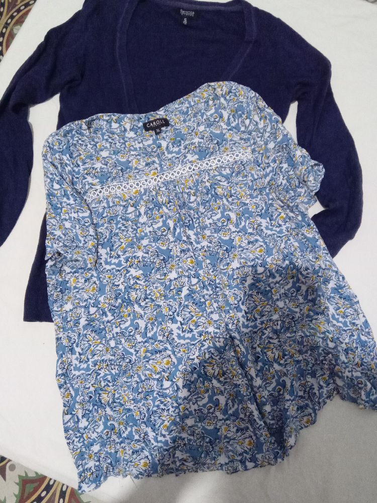 Set gilet manches longues légère avec blouse demi-manches à impression floral