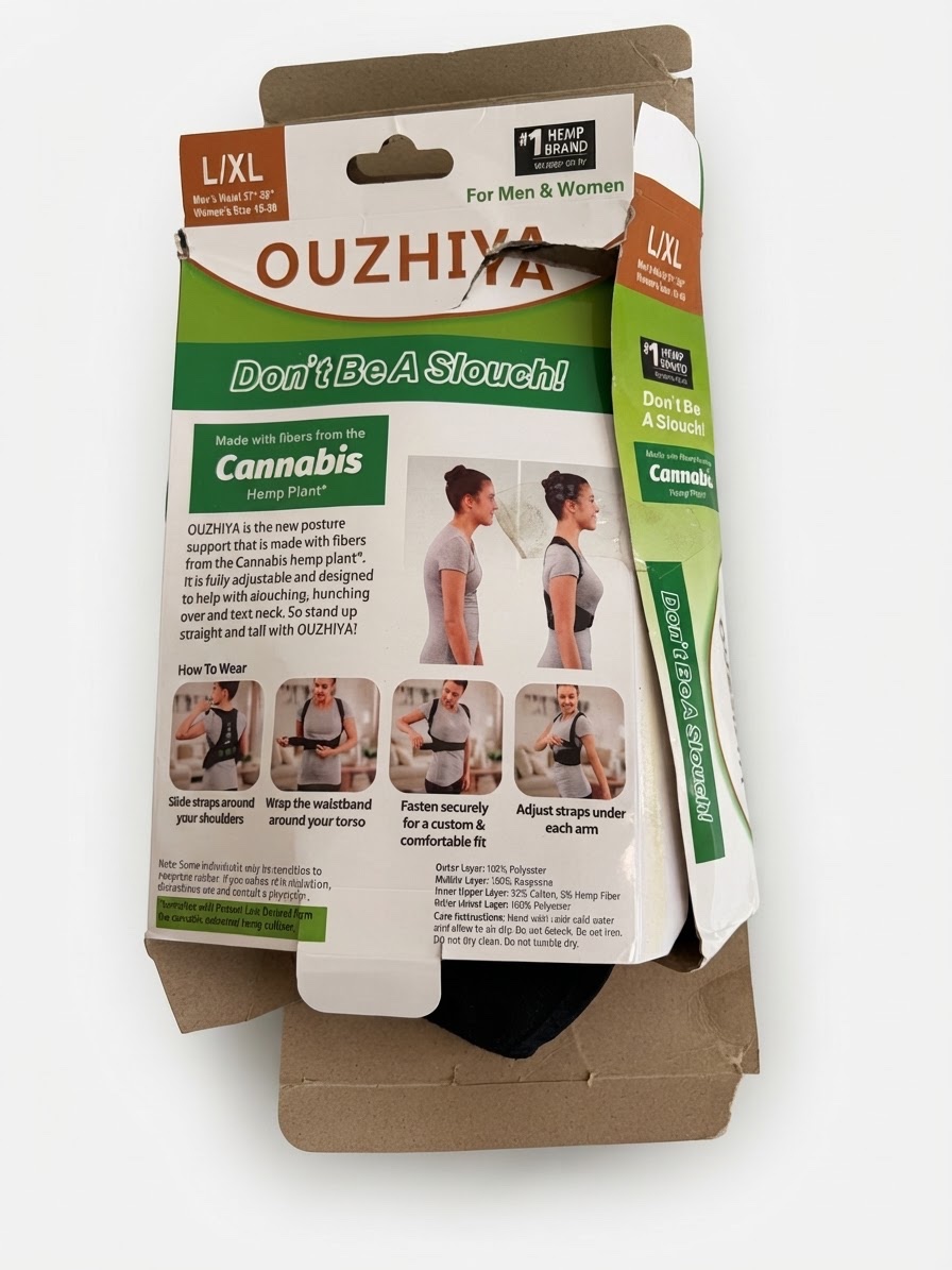 Harnais / Ceinture Correcteur de Posture OUZHIYA (Don't Be A Slouch!) aux fibres de chanvre (Hemp plant), ajustable homme & femme (Taille L/XL