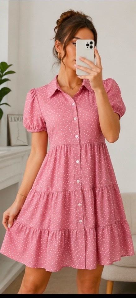 Robe rose à pois blancs 