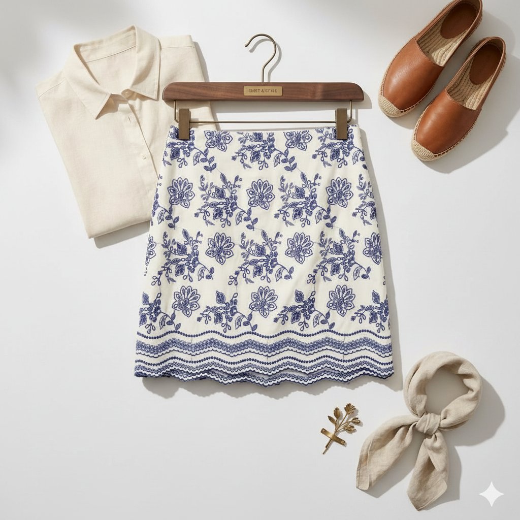 Jupe droite neuve  en broderie de la marque loft