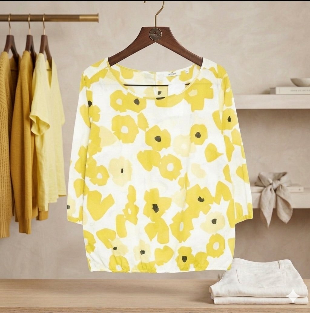 Blouse Fluide à Motif Floral Jaune et Blanc