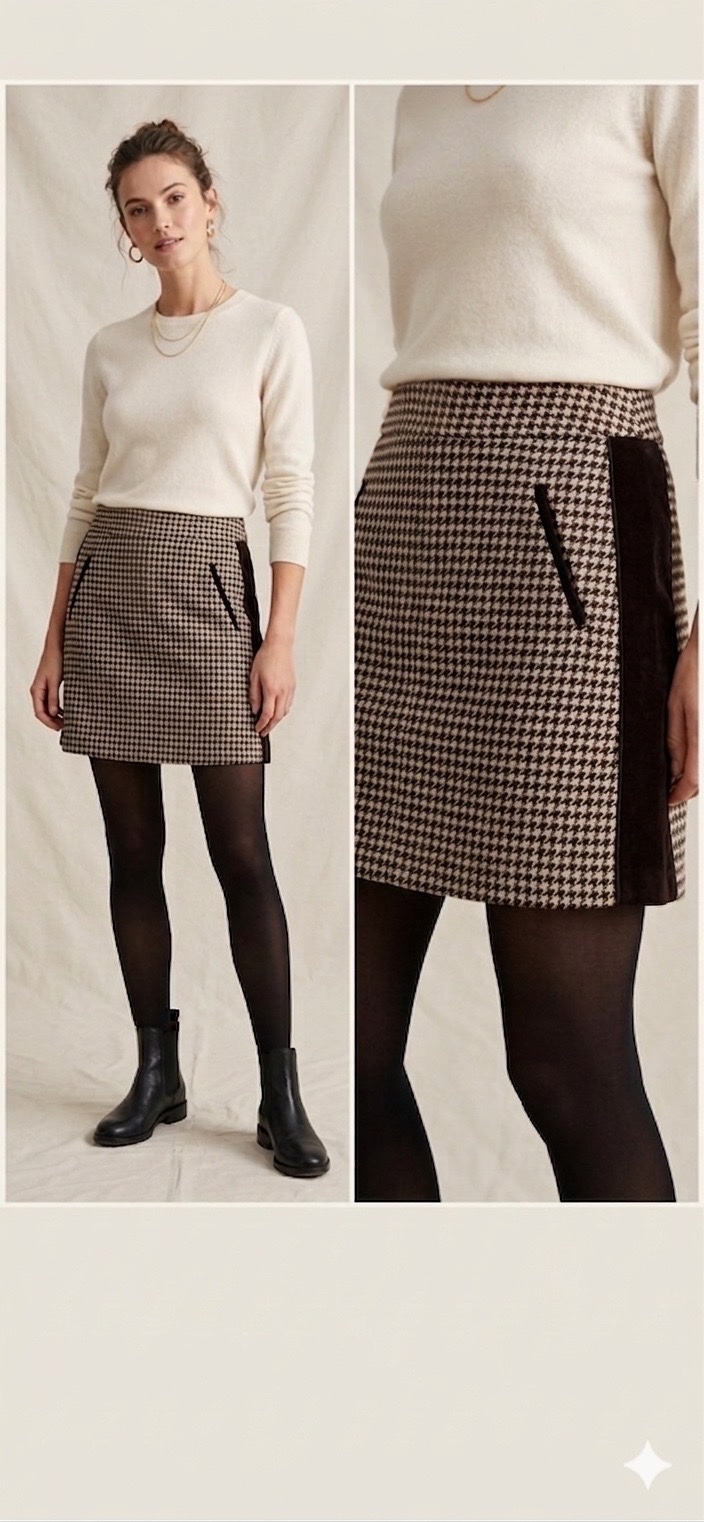 Jupe micro rouge brique,noir et blanc pour hiver