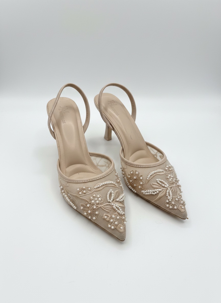 Escarpins slingback nude brodés – Taille 37