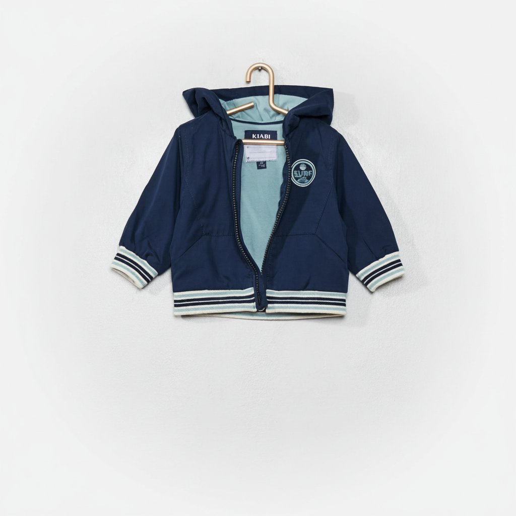 Léger blouson bleu 12 mois  avec capuche marque kiabi