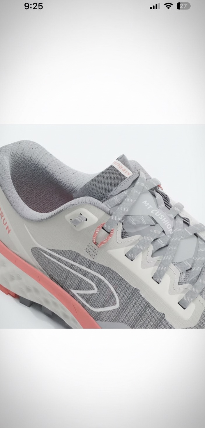 Chaussures de Trail Running Femme, Kiprun MT Cushion 2 Gris Rose