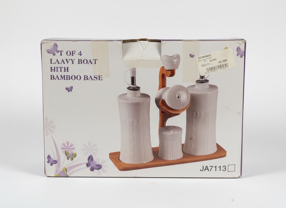Set huile, vinaigre, sel et poivre avec support en bambou