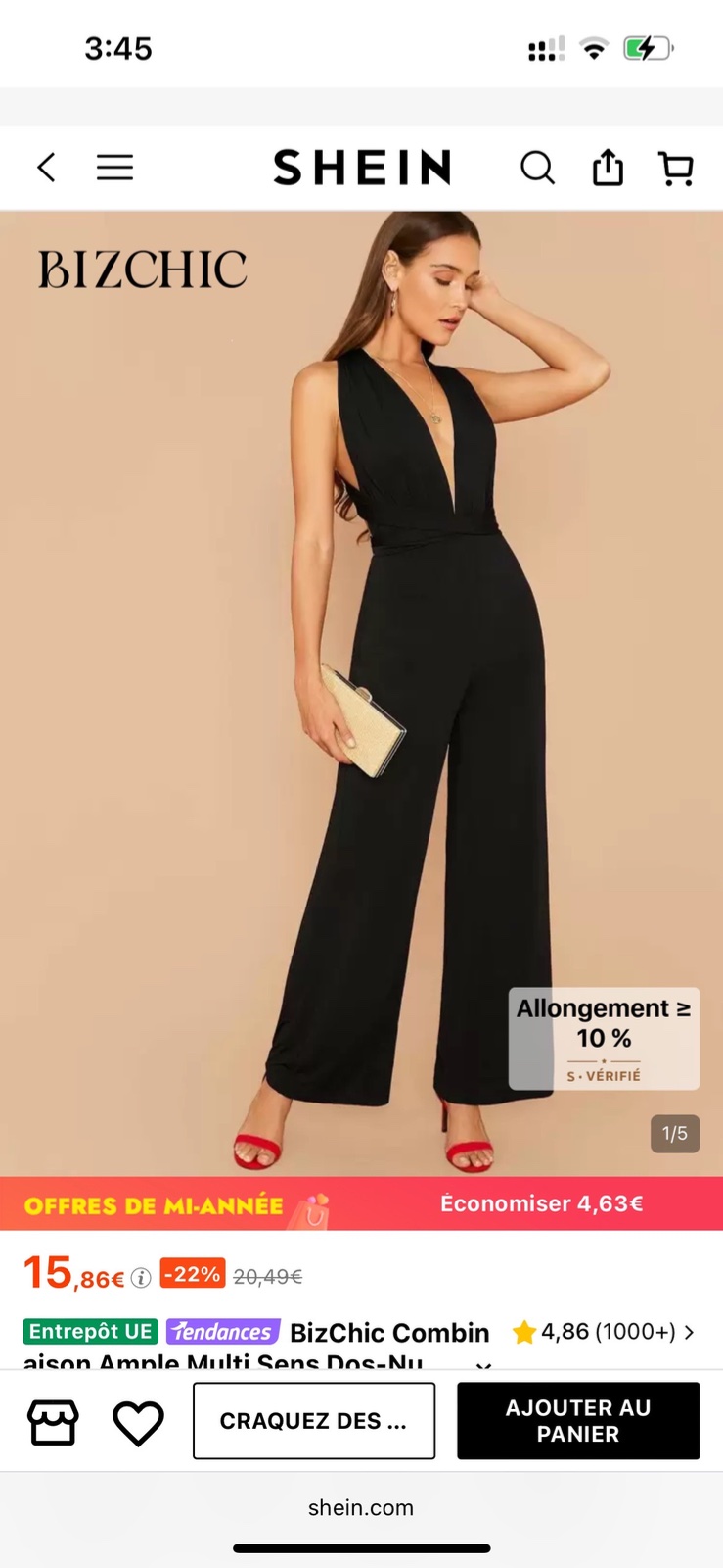 Combinaison noir shein 
