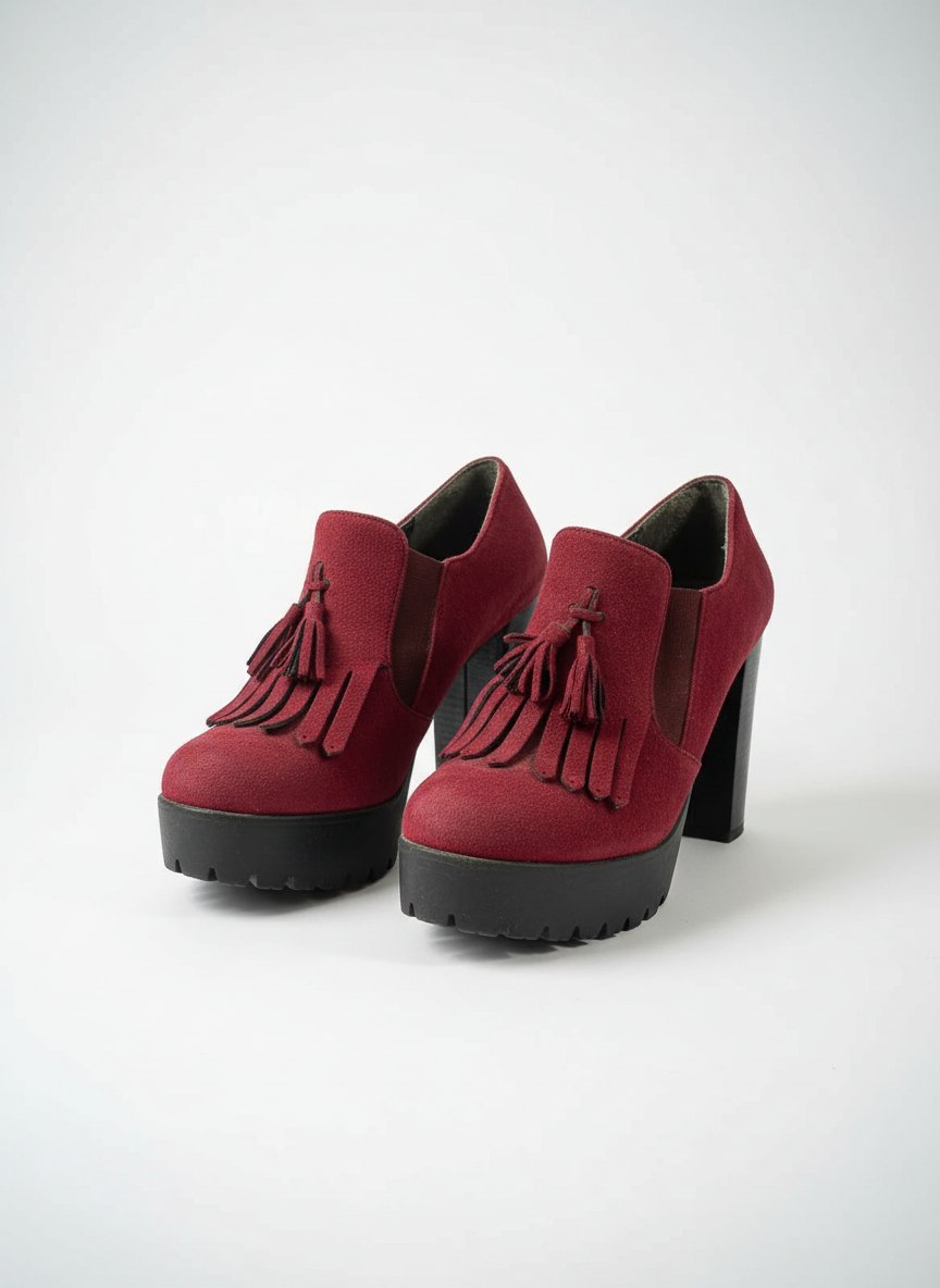  bottines bordeaux en daim avec une plateforme et un talon