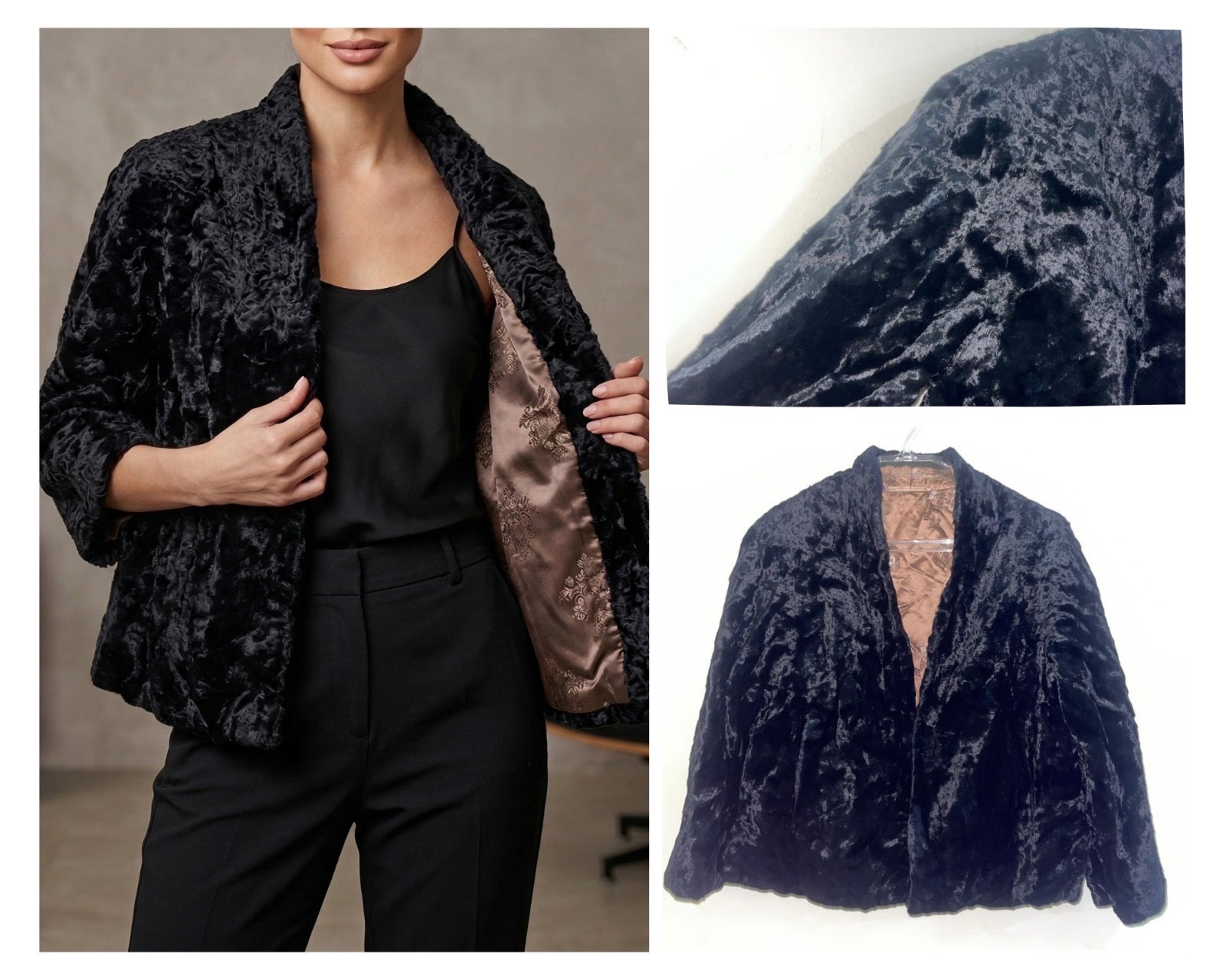 Manteau Velours Noir Manches 3/4 – Chic✨
