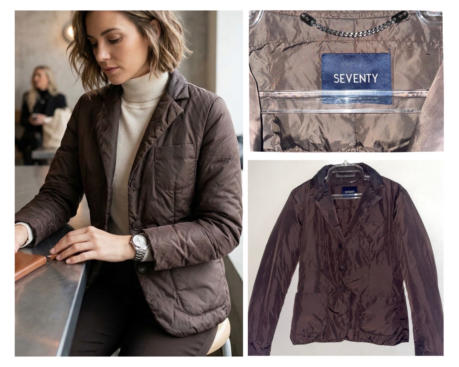 Veste Blazer Matelassée Marron –🤎 Élégance Moderne "Seventy"