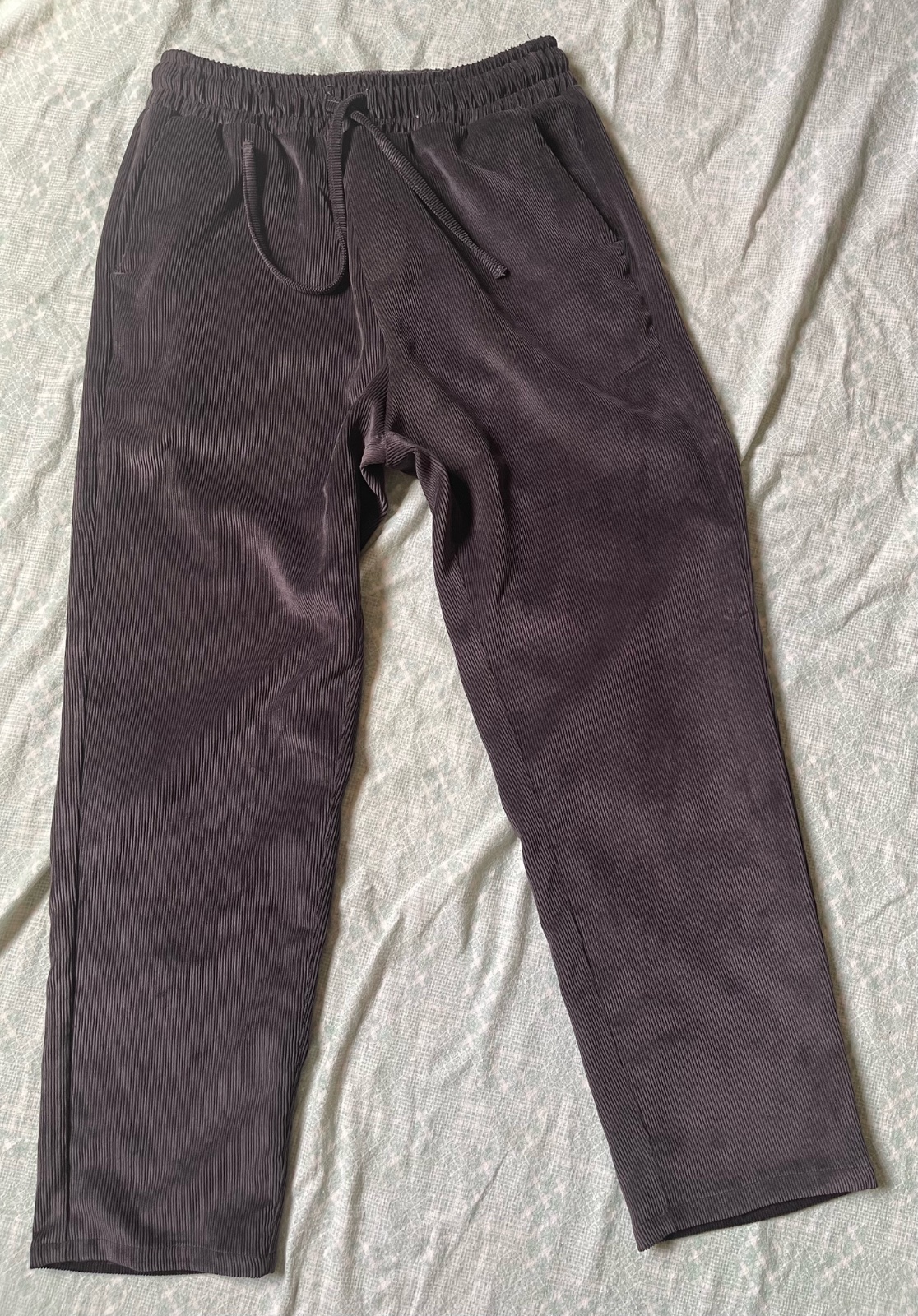 Pantallon velour gris/bleu marine raille L