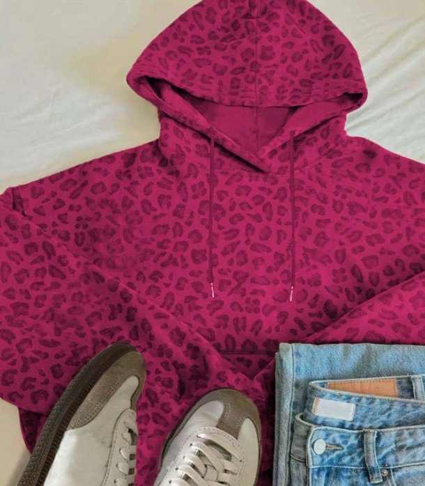 INAWLY Sweat-shirt à capuche décontracté ample à manches longues avec cordon de serrage, imprimé léopard, pour femmes, automne