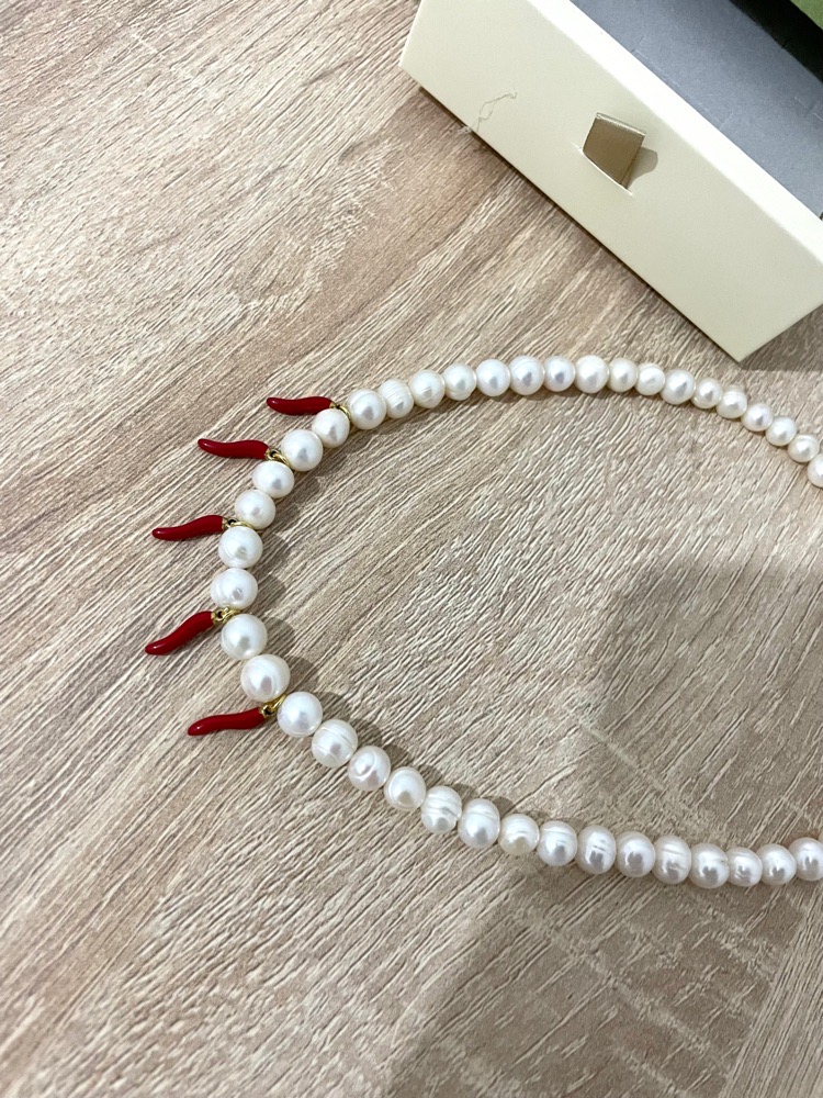 Collier Vrai perle de culture avec felfel 🌶✨
