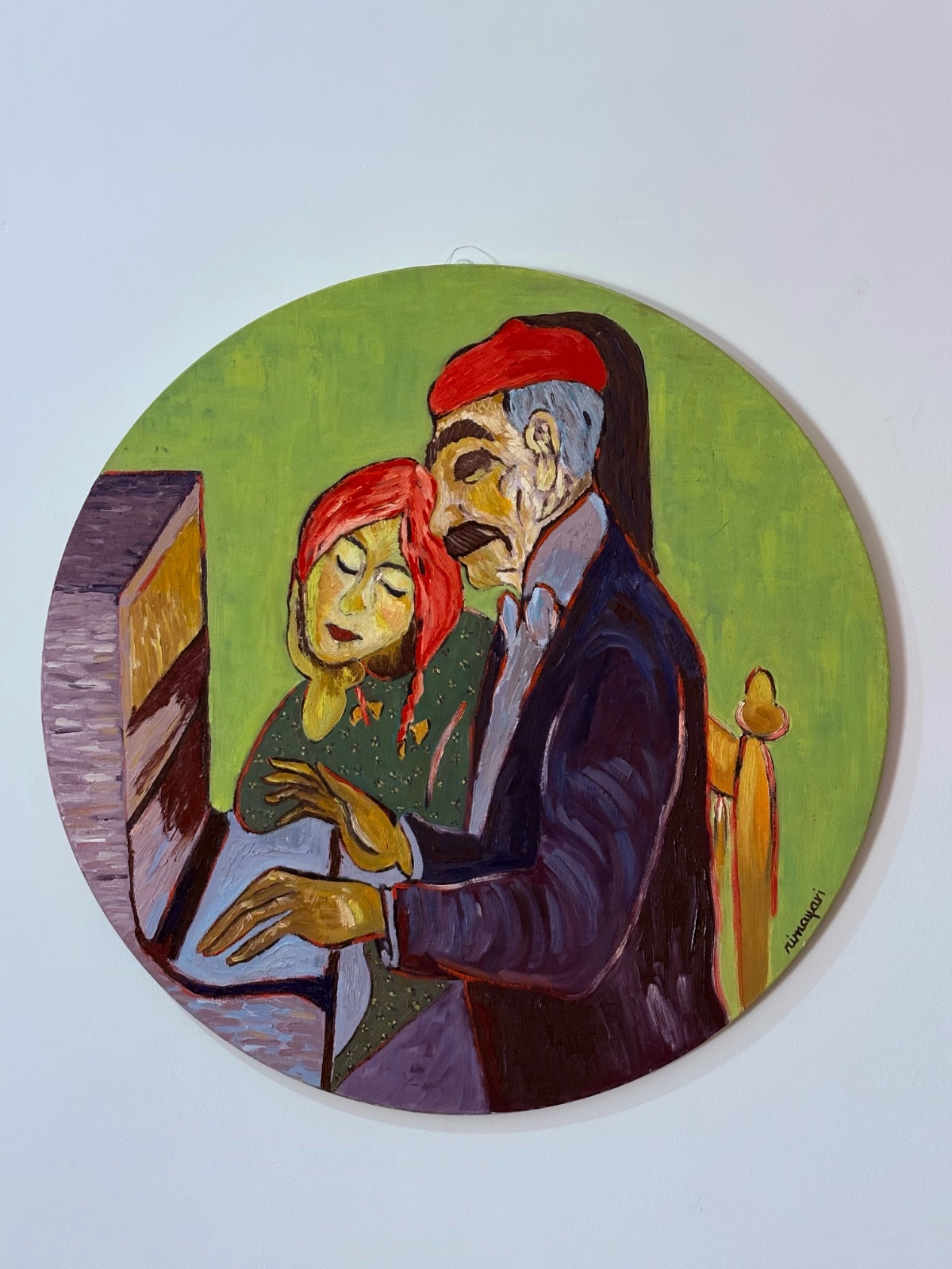 Tableau rond peinture à l'huile- oeuvre originale inspirée de Zubeir Turki- 70 cm