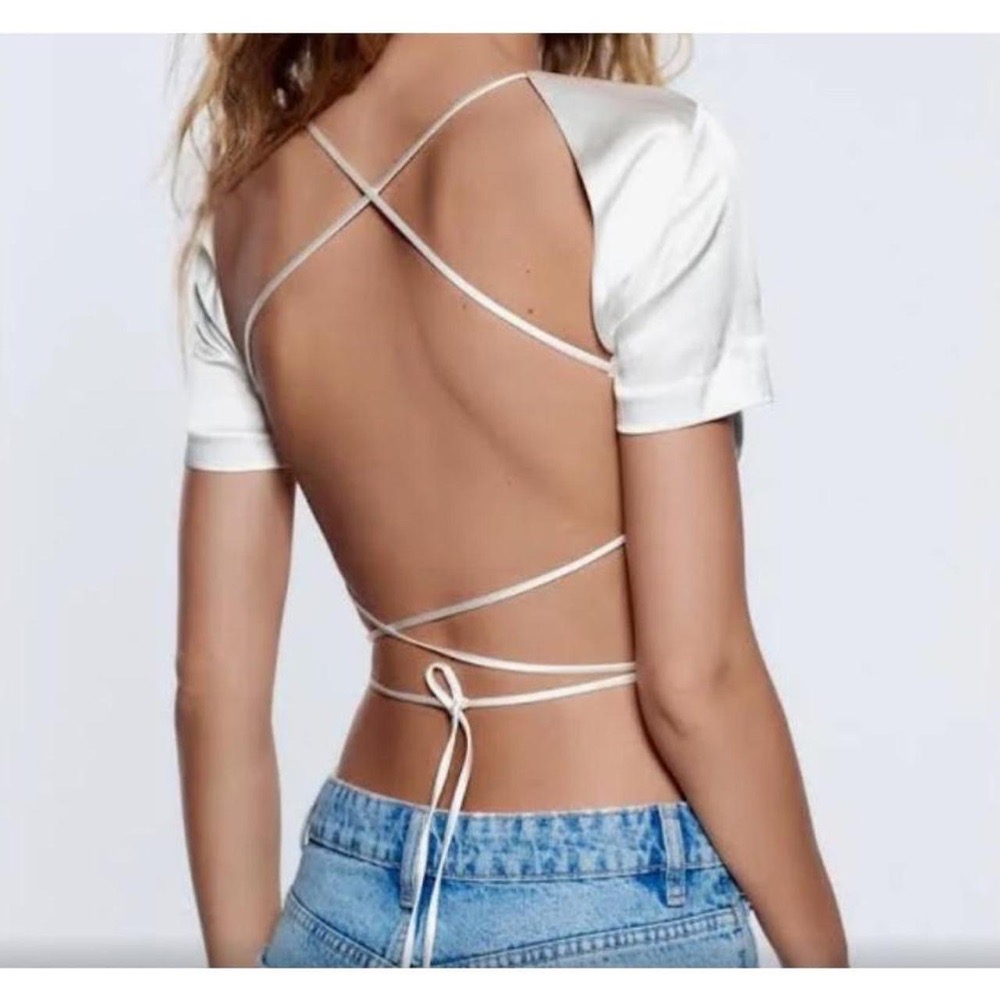 ZARA Backless self tie satin crop top shirt